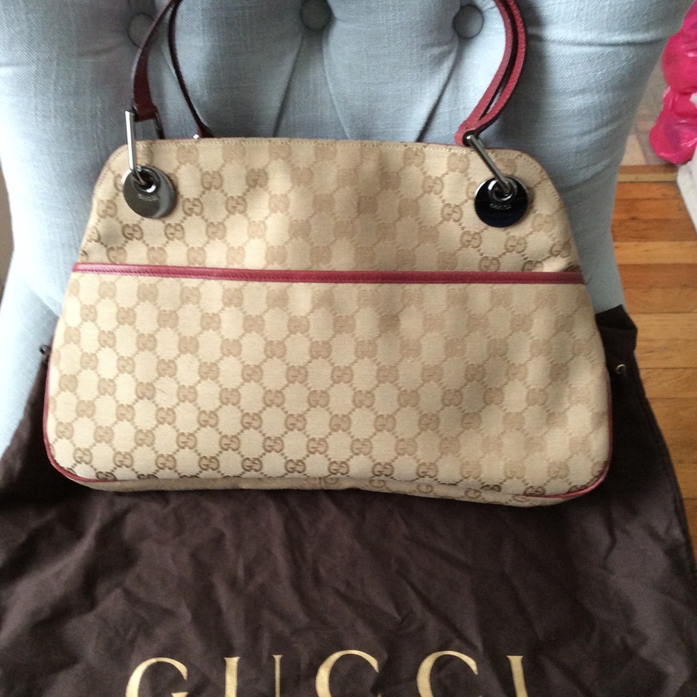 Authentic Gucci GG Hobo bag Light beige/Red
